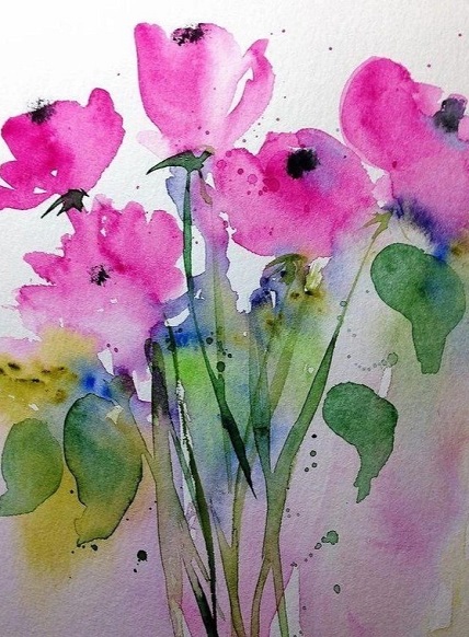 Открытка своими руками акварелью. Цветы. Техника по-сырому